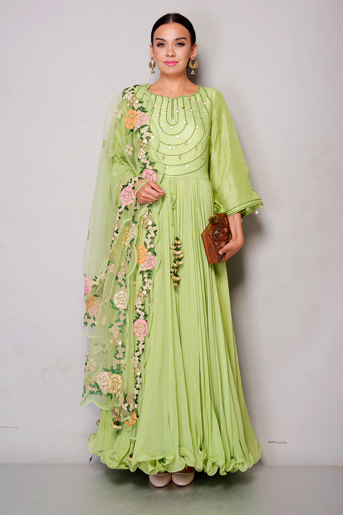 Green Chiffon Anarkali AAS Couture