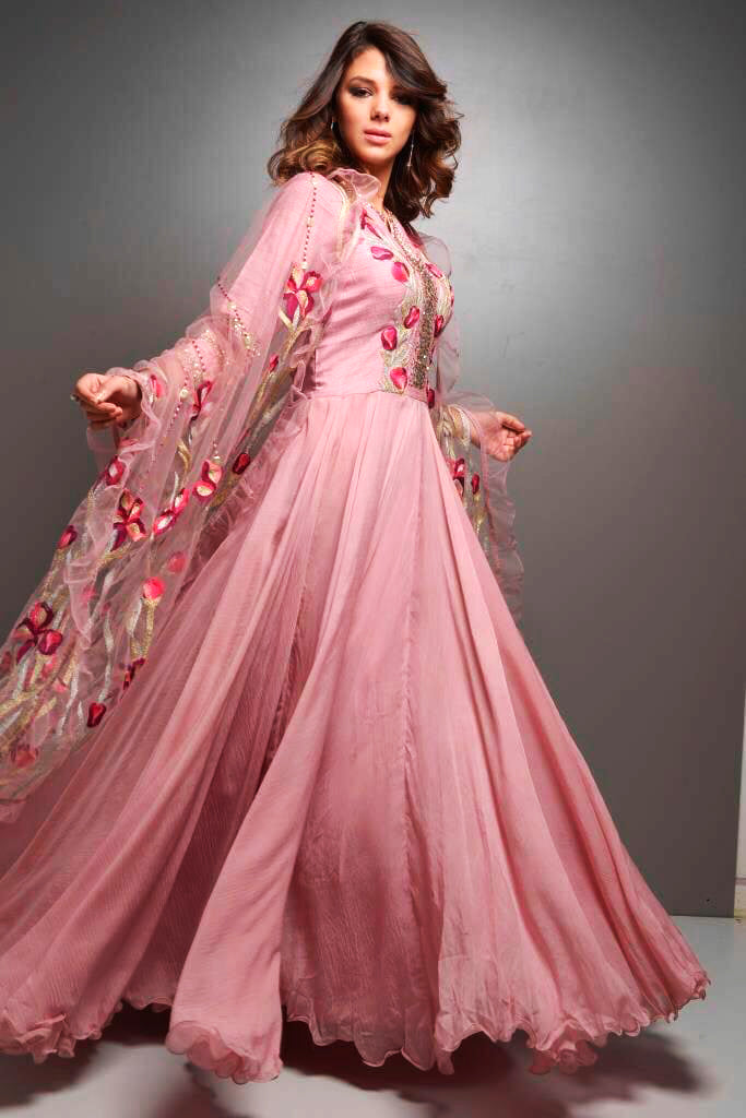 Mauvish Pink Chiffon Anarkali AAS Couture