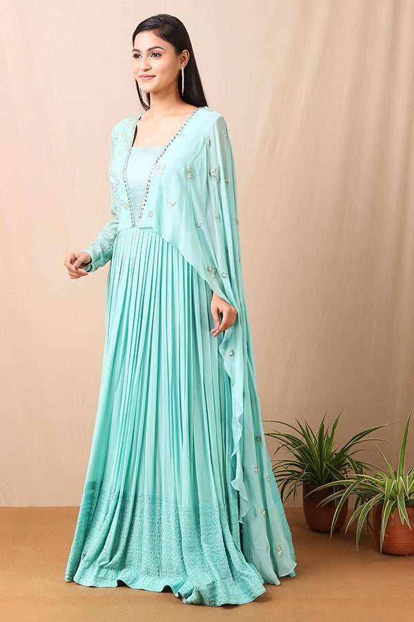 Sparkling Blue Anarkali Gown AAS Couture