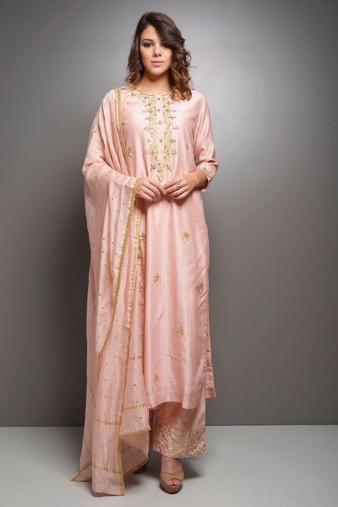 Peach Chanderi Gota Work Kurta Palazzo Set | AAS Courtre