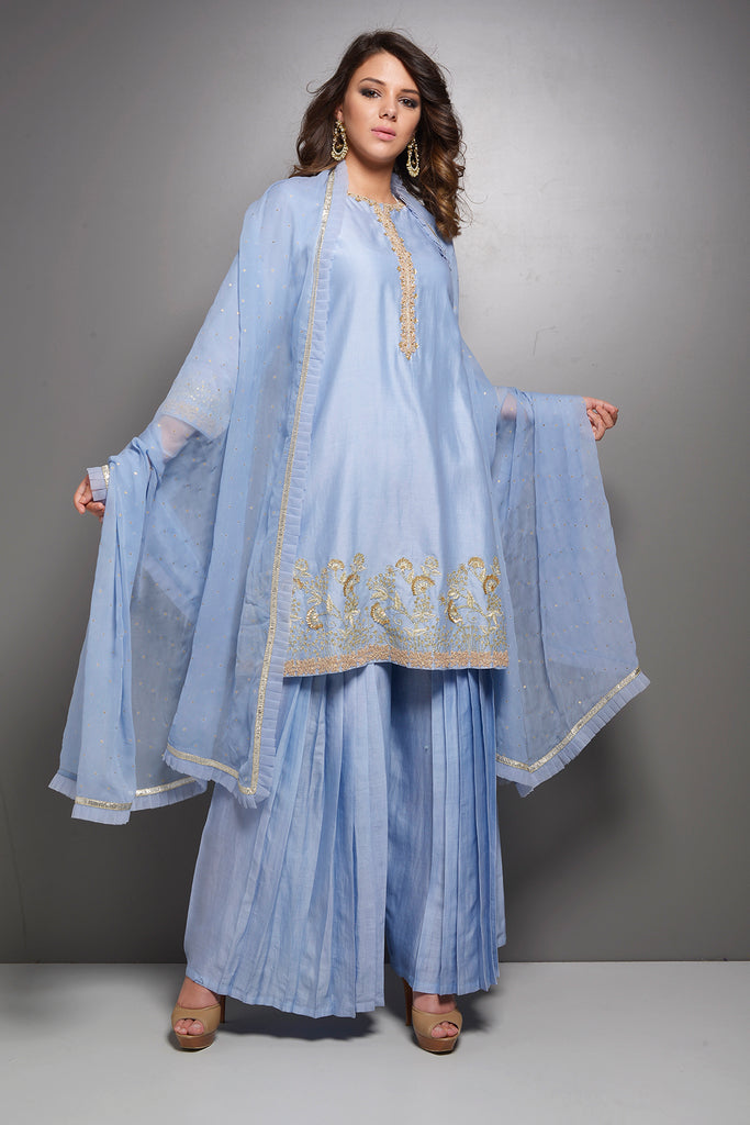 Zari Embroidered Chanderi Kurta with Sharara | AAS Couture