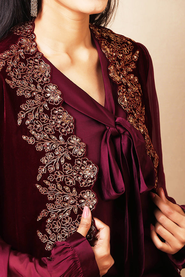  wine-colored exquisite Zari embroidery AAS COUTURE