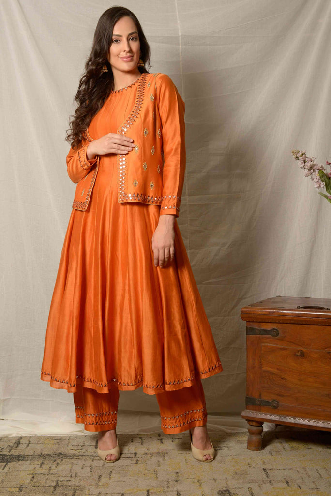 Anarkali Kurta and Pant Set with Cropped Jacket | AAS Couture