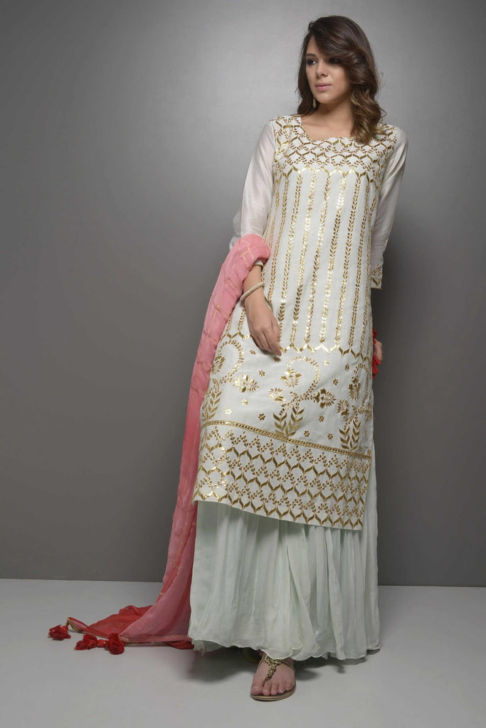 Traditional Indian Outfit: Aqua Kurta with Gota Patti Work AAS COUTURE