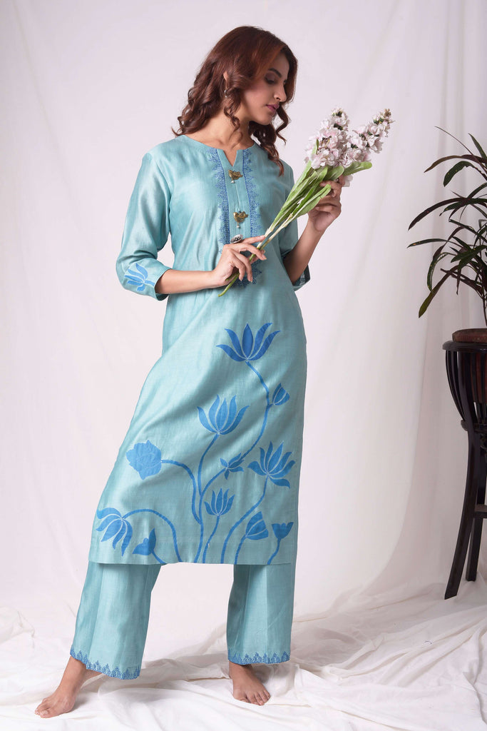 Traditional attire   LOTUS PATCHED KURTA SET AAS COUTURE