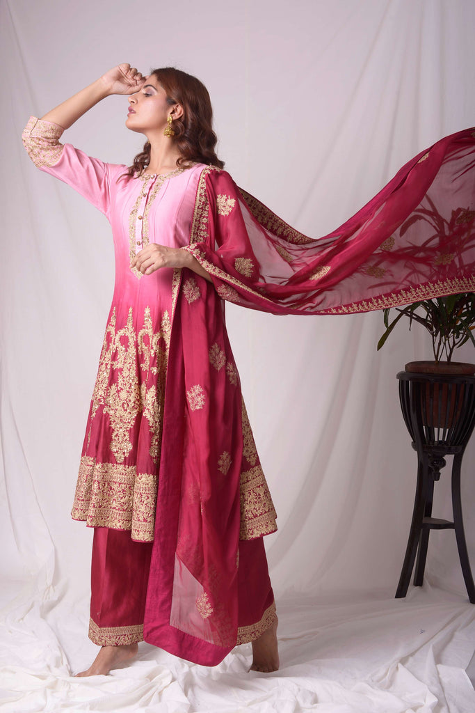 Double Shade Chanderi Zardori Anarkali Suit Set  AAS Couture
