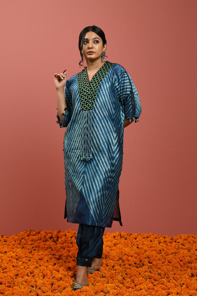 Blue Chanderi Kurta Kutch Embroidery Silk Chanderi AAS Couture