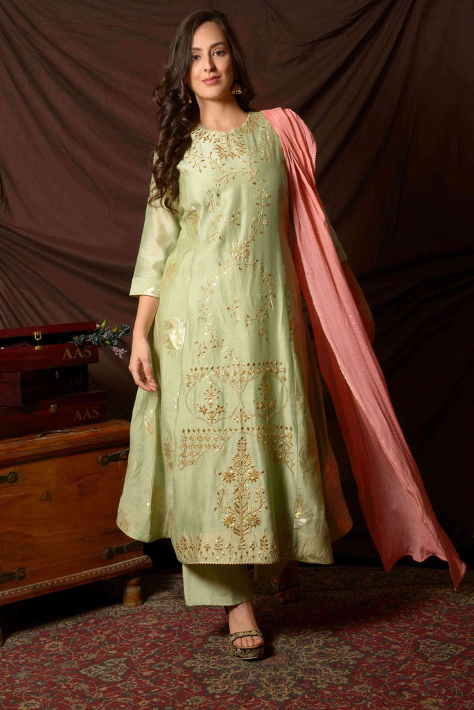 Green Pink dupatta AAS Couture