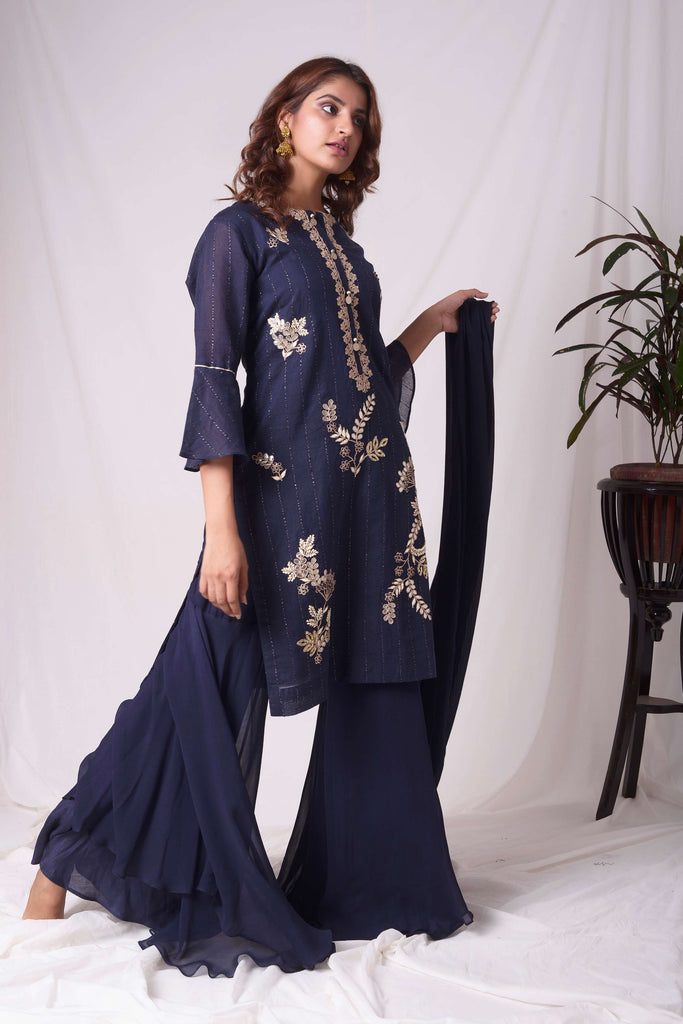Blue Chanderi Gota Embroidery Kurta with Garara Suit AAS Couture