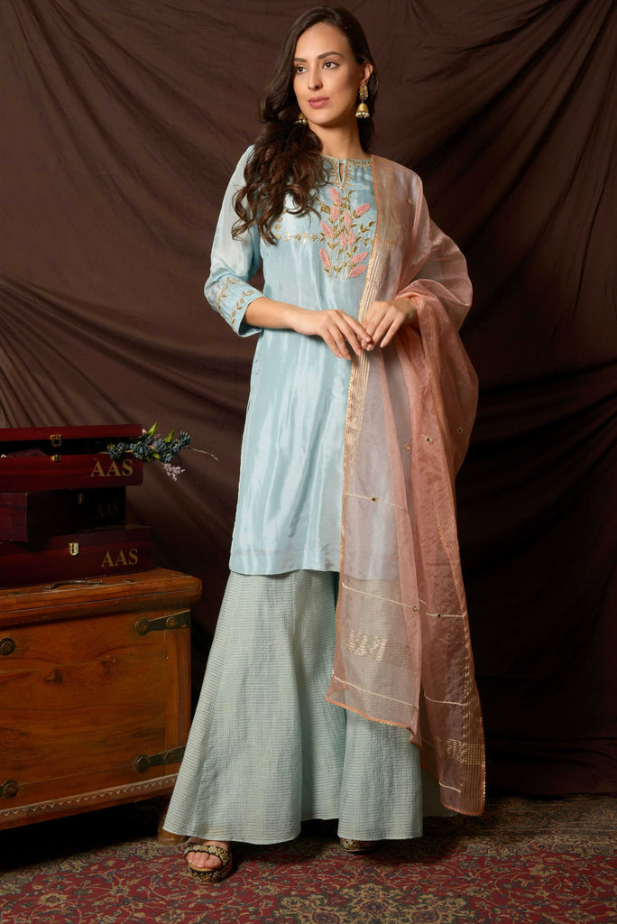 Blue Gota Patti Suit with Sharara  AAS Couture