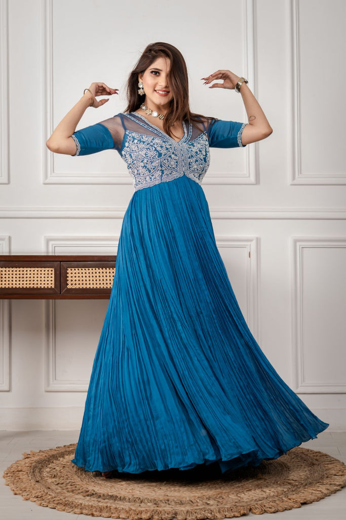 Silk Blue Anarkali AAS Couture
