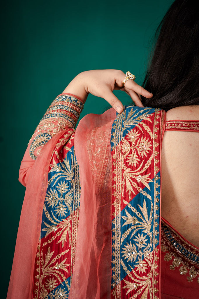 Zari embroidery red blue AAS COUTURE
