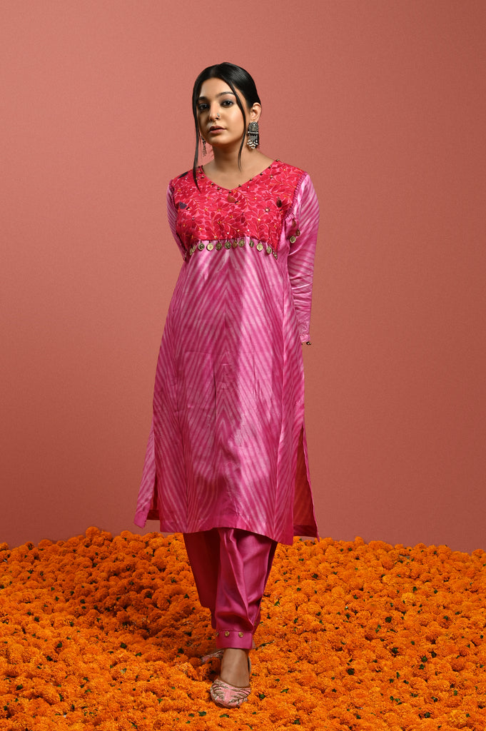 Fuschia Pink Hand Embroidered suit set AAS Couture