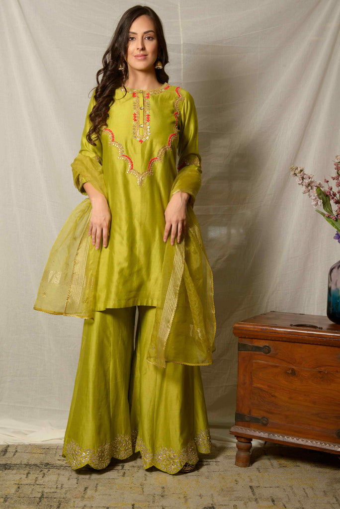 Green Gota Patti Sharara Suit  AAS Couture