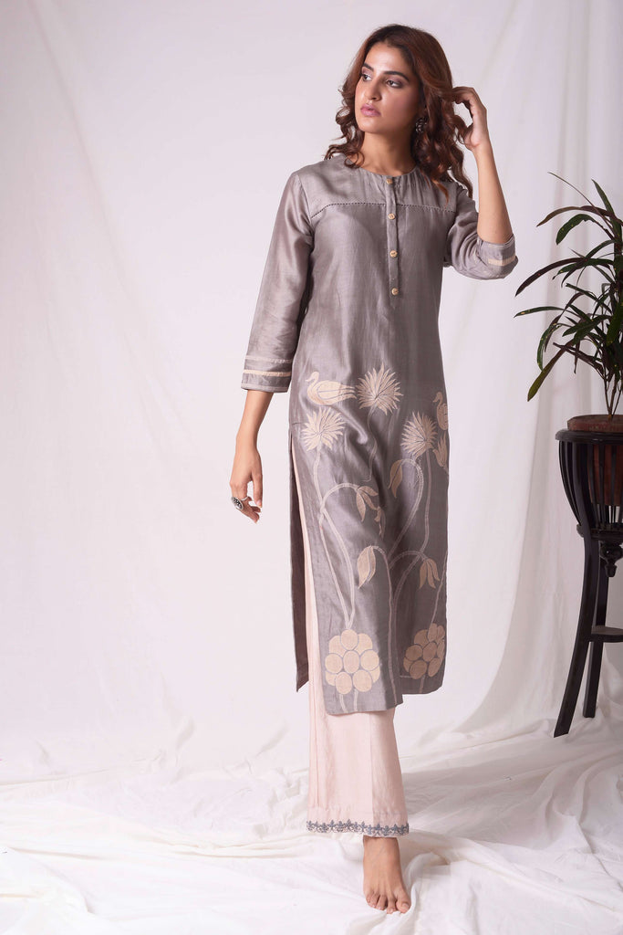 GREY & OFF WHITE PATCHED KURTA SET AAS COUTURE