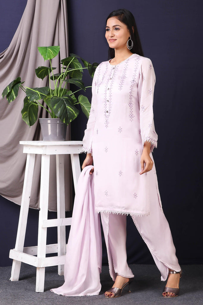 Lilac Satin Oraganza Pakistani Cut Suit  AAS Couture