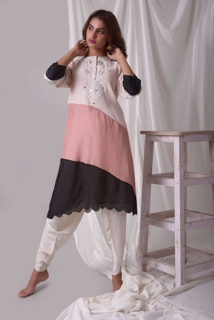 Multicolor Cotton Silk Kurta-Dhoti Set AAS Couture