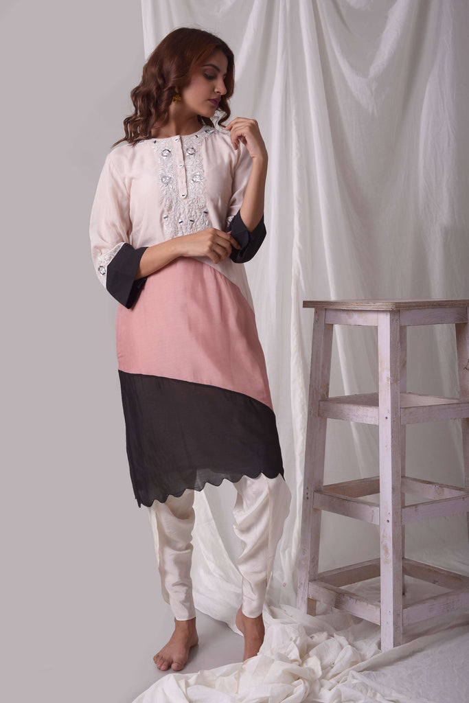 Multicolor Cotton Silk Kurta-Dhoti Set | AAS Couture