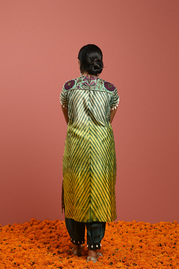 Chanderi silk traditional outfit with yellow and green hues AAS Couture