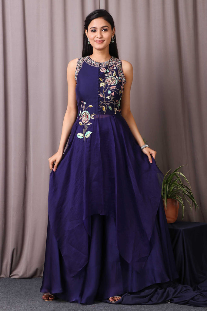 Navy Blue Drape With Sharara AAS COUTURE
