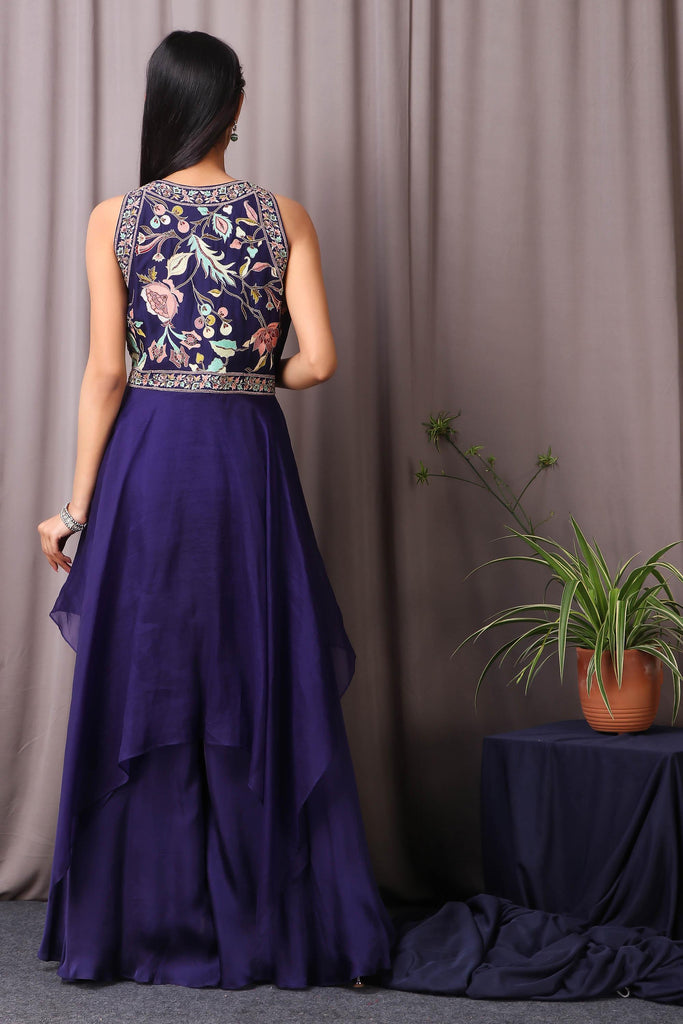 Floral embroidered blue sharara AAS Couture