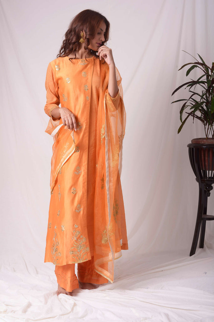 Orange Tissue Chanderi Gota Work Suit Set | AAS Couture