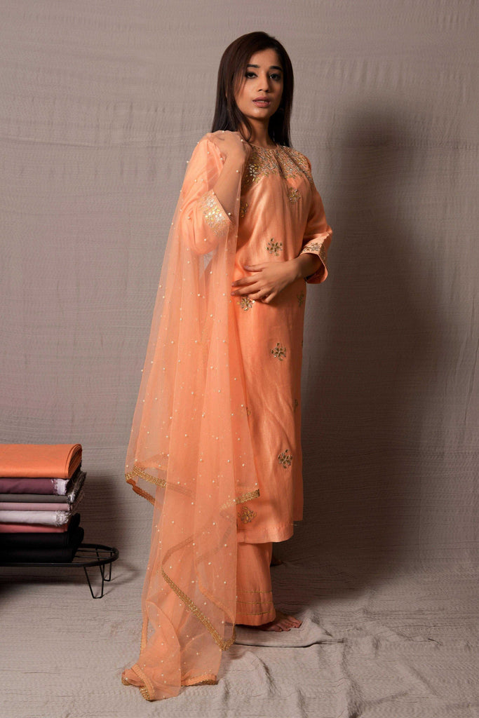 Peach Gota Patti Kurta with Straight Pant | AAS Couture