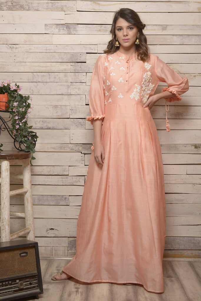 Peach Pleated Waist Maxi Dress | AAS Couture AAS COUTURE