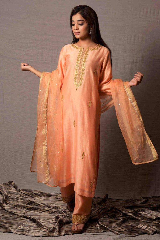Peach Straight Kurta with Pants AAS Couture