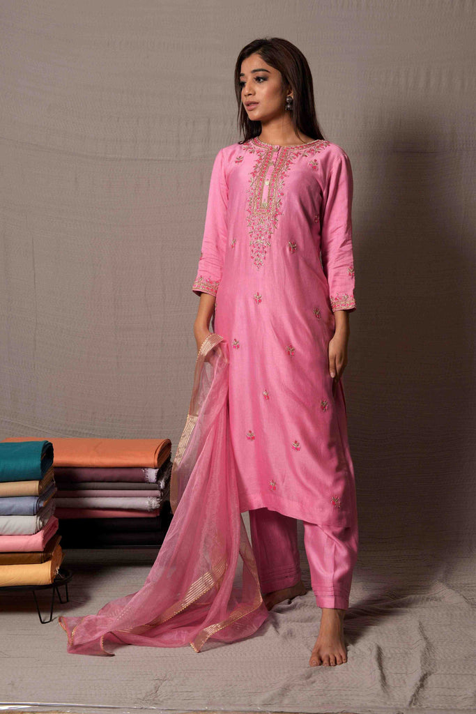 Pink Gota Patti Embroidery Kurta with Pants  AAS Couture