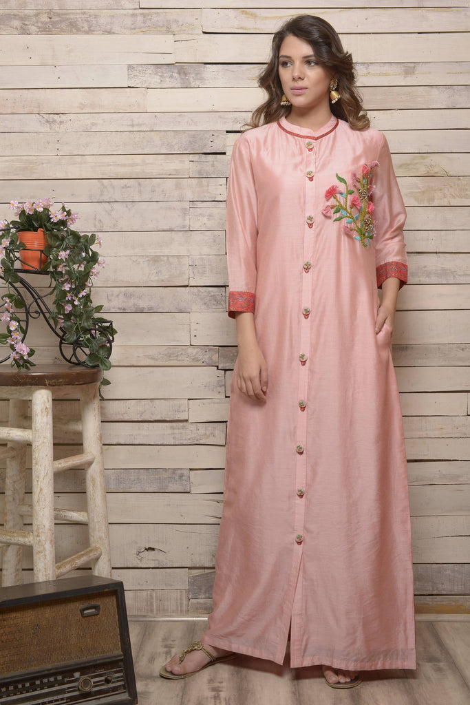 pink button down maxi dress AAS COUTURE