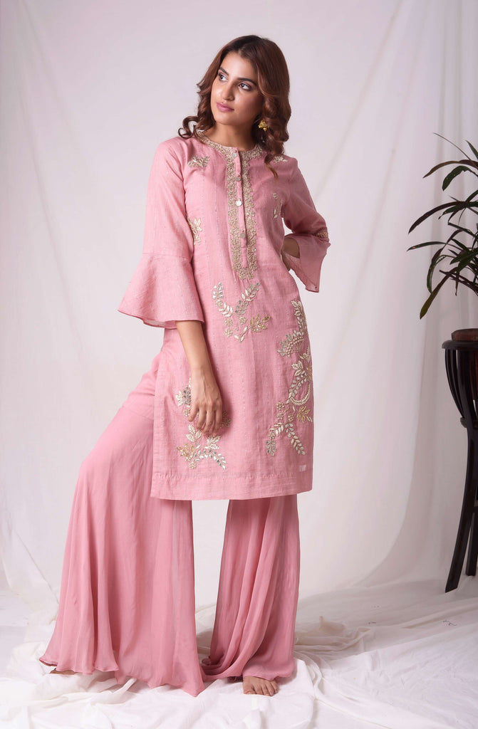 Pink Chanderi Kurta-Garara Suit Set | AAS Couture