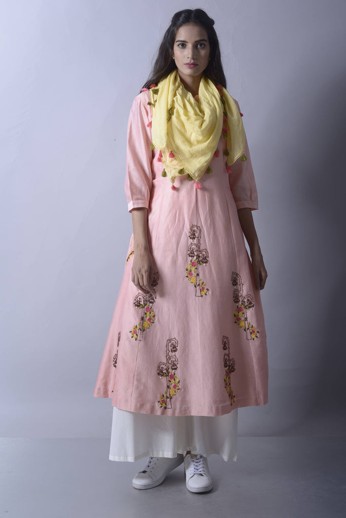 Pink Flare Chanderi Kurta-Palazzo Set with Scarf | AAS Couture