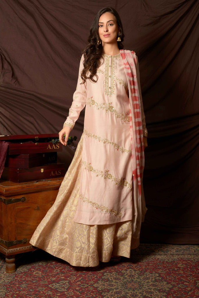 Pink Gota Patti embroidery Kurta with Banarasi Skirt  AAS Couture