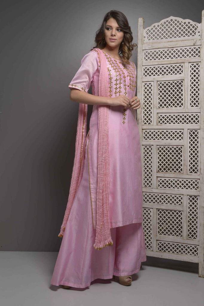 Pink Kachi Patti Gota Embroidery Kurta With Sharara  AAS Couture