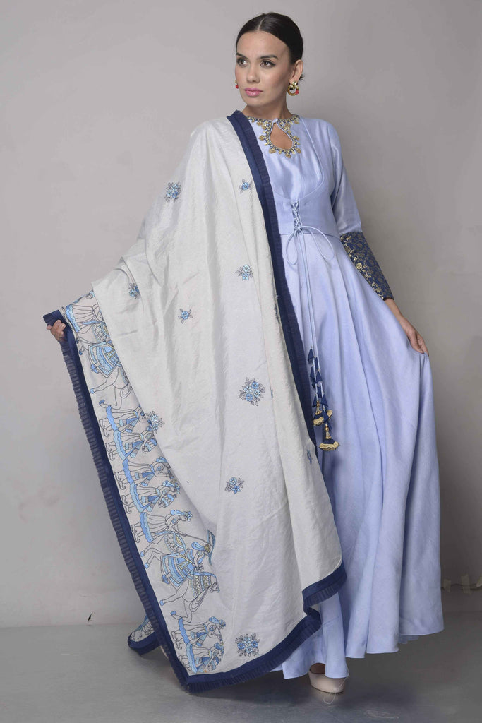 Sky Blue Chanderi Embroidered Anarkali | AAS Couture