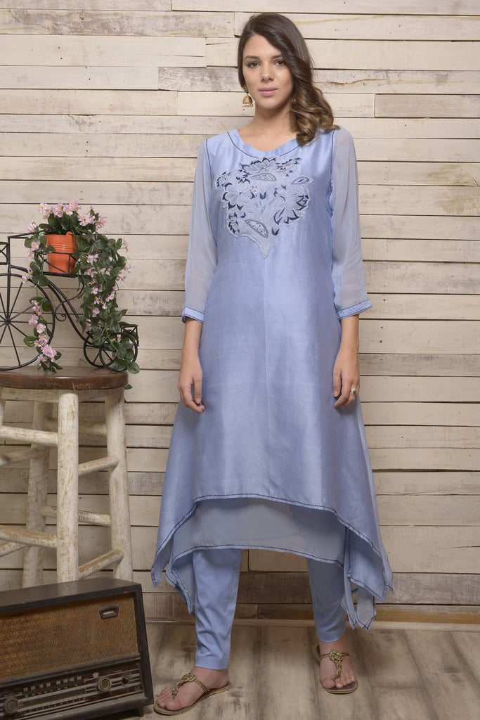 Blue Chanderi Kurta with Pants AAS Couture