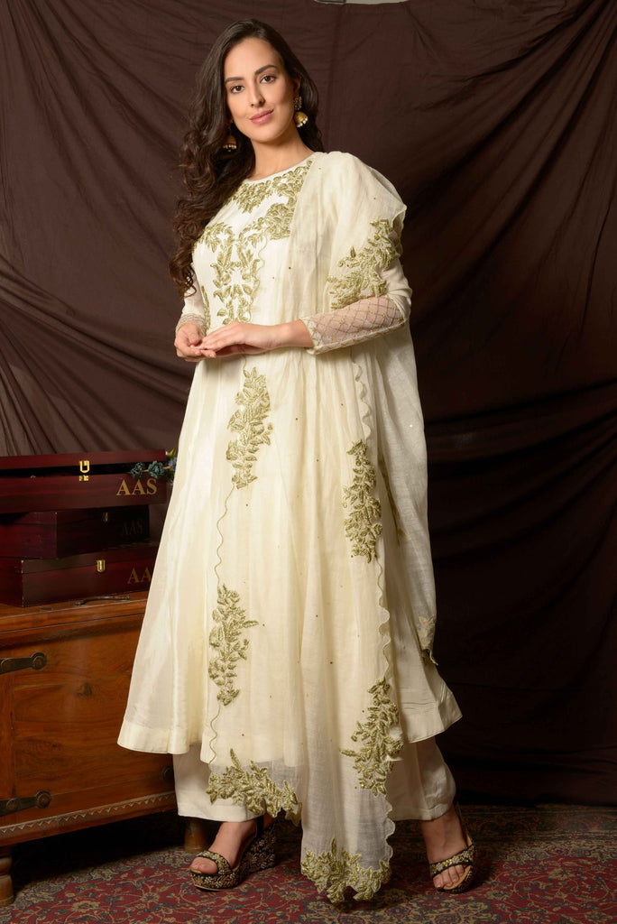 White Zardozi Anarkali Suit Set AAS Couture