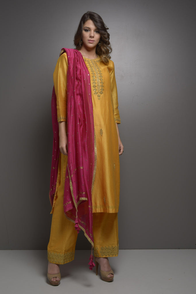 Yellow Gota Embroidery Kurta With Palazzo | AAS Couture